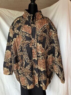 Anna And Frank Black 100% Silk Jacket with Gold Baroque Print